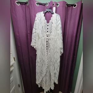 Hand Made - All Lace Bridal Robe- Kimono Wrap Style- BoHo - vintage
